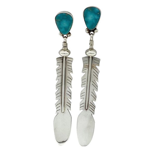 Ernest Rangel, Feather Earrings, Sonoran Rose Turquoise, Heart, Navajo, 4 1/4