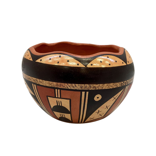 Stetson Setalla, Bowl, Hand Coiled Pottery, Hopi Handmade, 3 3/4