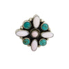Geraldine James, Cluster Ring, Pink Concho, Kingman Turquoise, Navajo, adjustable