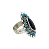 Darlene Begay, Cluster Ring, Black Onyx, Sleeping Beauty Turquoise, Navajo, Adjustable