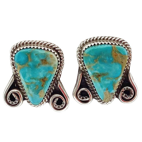 Phillip Yazzie, Earring, Kingman Turquoise, Silver, Navajo Handmade, 15/16