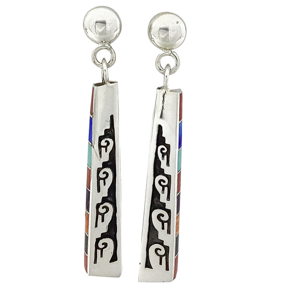 Lonn Parker, Earrings, Multi Stone Inlay, Silver Overlay, Navajo Made, 2 5/8