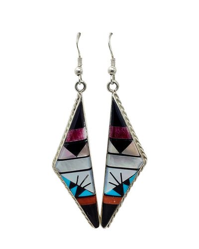 Sheryl Edaakie, Earrings, Multi-color, Inlay, Zuni Handmade, 2 3/4