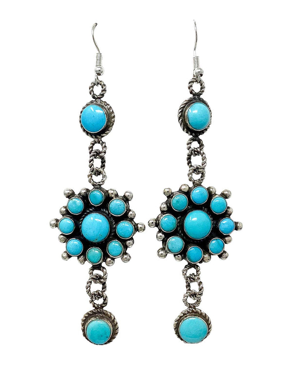 Devin Brown, Cluster Earrings, Kingman Turquoise, Dangles, Navajo Handmade, 3 3/4