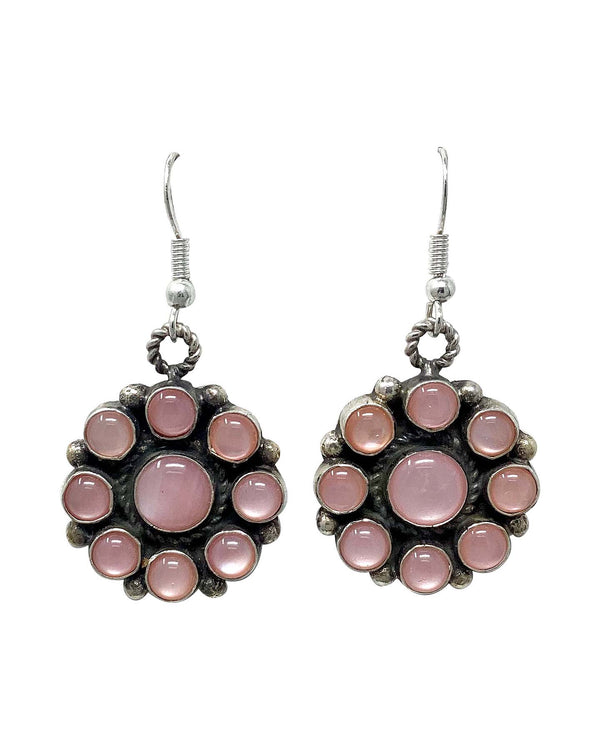 Devin Brown, Earrings, Pink Mussel Shell, Cluster, Navajo, 1 3/4