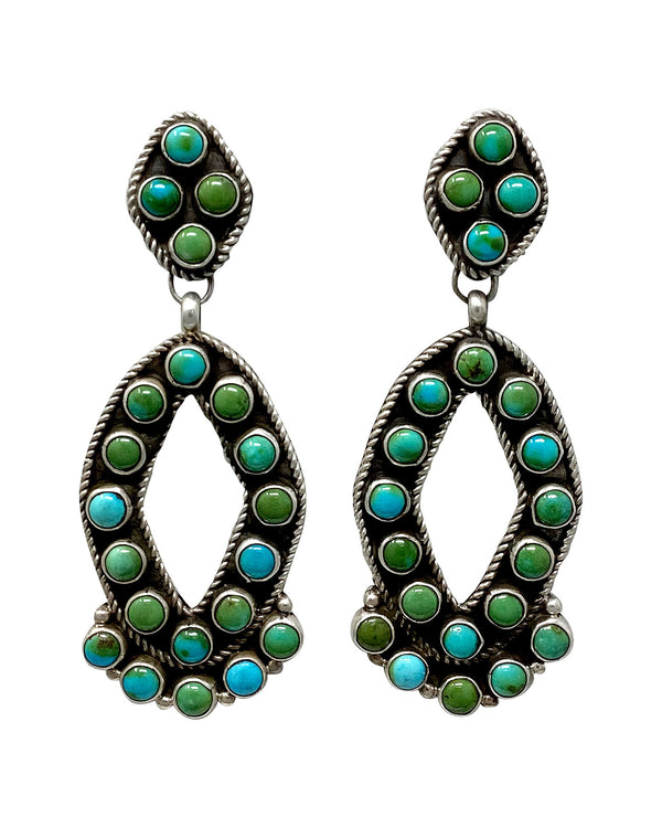 Geraldine James, Earring, Sonoran Gold Turquoise Dangle, Pierced, Navajo, 3 1/8”