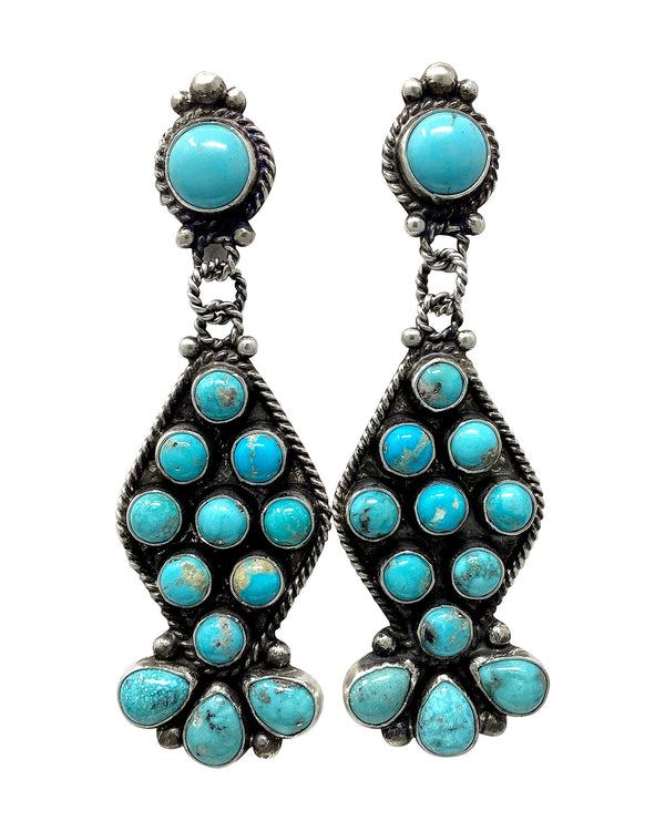 Dean Brown, Dangle Earrings, Kingman Turquoise, Navajo, 3 5/8