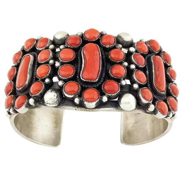 Calvin Martinez, Bracelet, Red Mediterranean Coral, Navajo Handmade, 6 3/4