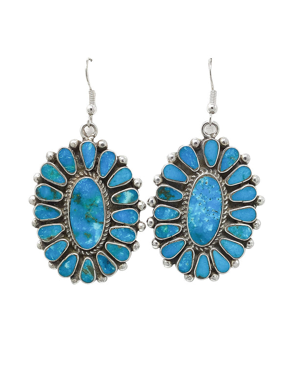 Vincent Shirley, Earring, Clusters, Kingman Turquoise, Navajo, 2 1/2