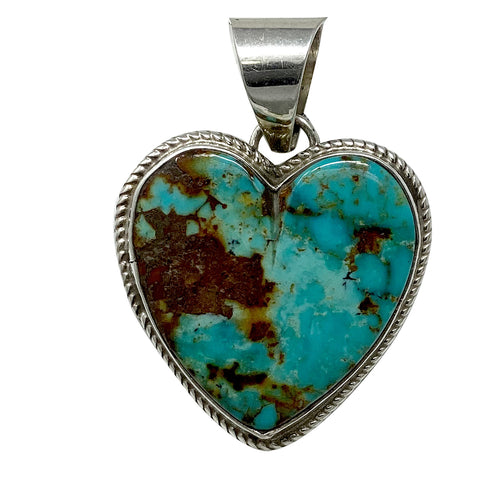 Marcella James, Pendant, Turquoise Mountain, Heart, Silver, Navajo Handmade, 1 1/2