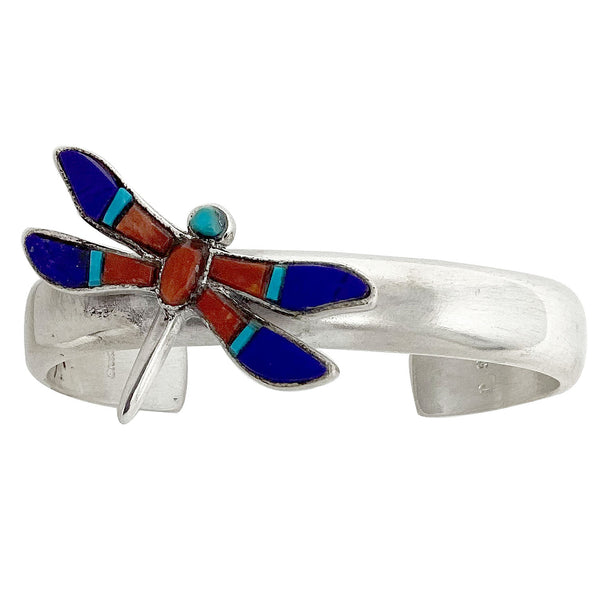 Kelsey Jimmie, Bracelet, Dragonfly, Coral, Turquoise, Lapis, Navajo Made, 6 3/4
