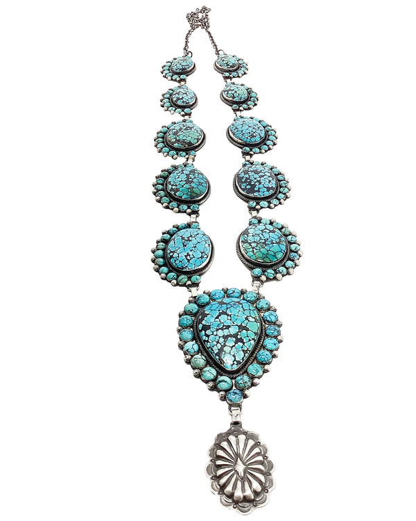 Julian Chavez, Necklace, Chinese Turquoise, Cluster, Navajo Handmade, 42