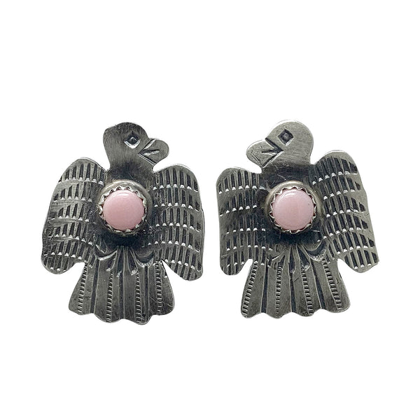 Gabrielle Yazzie, Earrings, Thunderbird, Pink Conch Shell, Navajo, 1