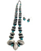Tylena Nez, Necklace, Silver Beads, Turquoise Nuggets, Navajo Handmade, 23"