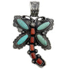 Richard Yazza, Pendant, Dragonfly, Kingman Turquoise, Coral, Navajo Made, 4"