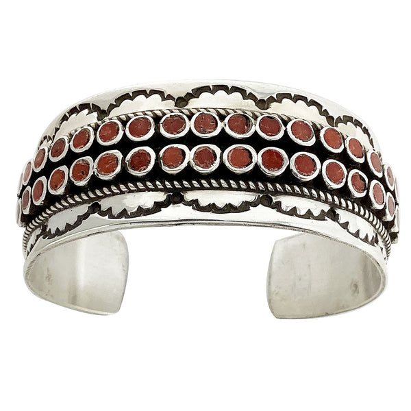 Vincent Shirley, Bracelet, Two Row, Mediterranean Coral, Navajo Made, 6 3/4