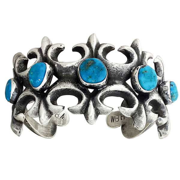 Wilford Henry, Sandcast Bracelet, Easter Blue Turquoise, Navajo Handmade, 6 1/4
