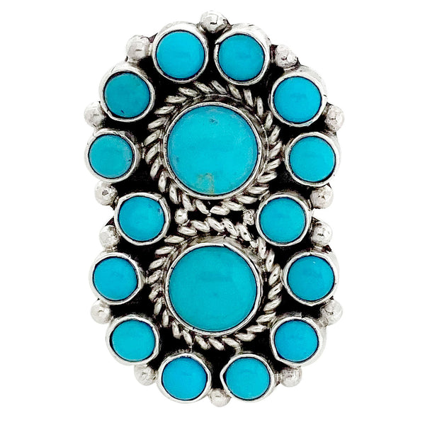 Geraldine James, Double Cluster Ring, Kingman Turquoise, Navajo Handmade, 8