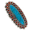 Vincent Shirley, Cluster Ring, Mediterranean Coral, Turquoise, Navajo Made, 7