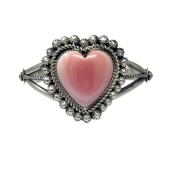 Leonard Jim, Bracelet, Pink Conch Shell, Heart, Navajo, 6 1/4