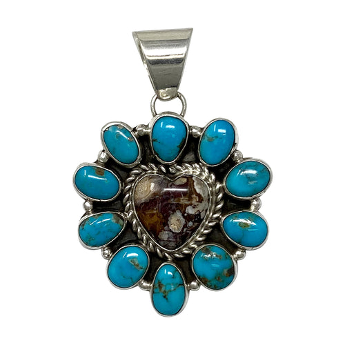 Geraldine James, Pendant, Cluster, Wild Horse Turquoise, Kingman Turquoise, Navajo, 2 1/4