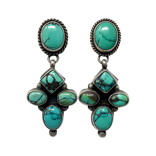 Vintage, Earrings, Hubei Turquoise, Navajo, 1 3/4