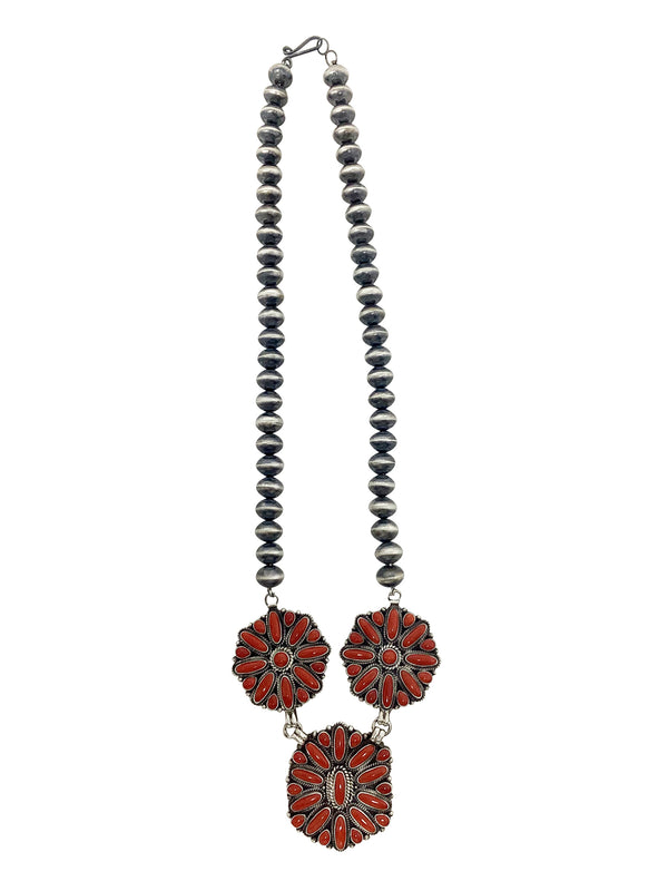 Tyler Brown, Navajo Pearls, Coral, Necklace, Cluster, Navajo, 32”