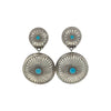 Rita Lee, Dangle Earrings, Post, Double Concho, Turquoise, Navajo Handmade, 2 1/2"