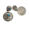 Rita Lee, Dangle Earrings, Post, Double Concho, Turquoise, Navajo Handmade, 2 1/2"