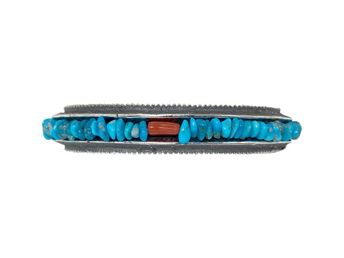 Aaron Anderson, Bracelet, Turquoise Beads, Coral, Navajo Handmade, 6 1/2
