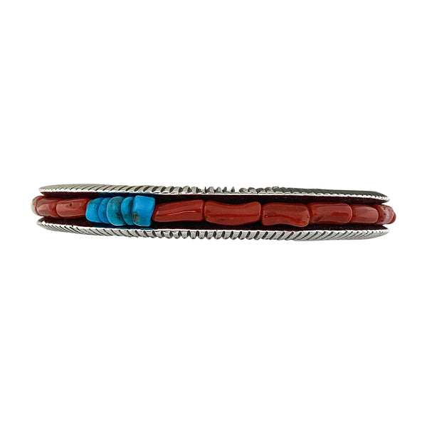 Aaron Anderson, Bracelet, Turquoise Beads, Coral, Navajo Handmade, 6 