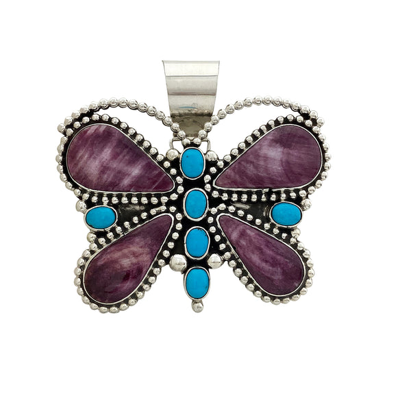 Melvin, Tiffany Jones, Butterfly Pendant, Purple Spiny Oyster, Turquoise, Navajo 2 3/4 