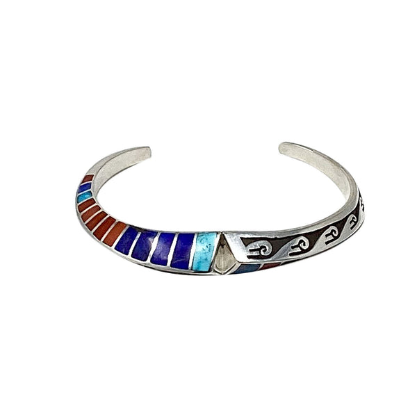 Lonn Parker, Inlay Bracelet, Multicolor, Sterling Silver Overlay, Navajo, 7 