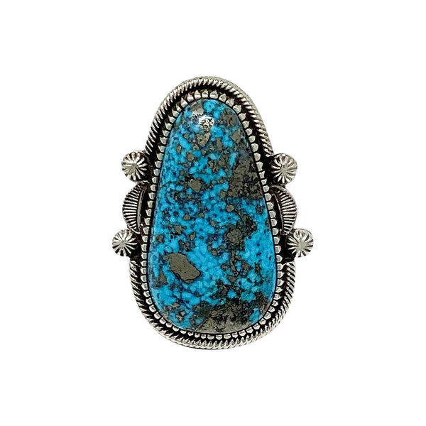 Landon Secatero, Ring, Natural Morenci Turquoise, Sterling Silver, Navajo Handmade, 9 3/4