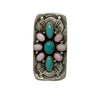 Geraldine James, Cluster Ring, Pink Conch, Kingman Turquoise, Navajo, Adjustable
