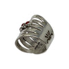 Grace Silver, Wide Ring, Split Design, Stamping, Coral, Navajo, 9 1/4