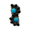 Geraldine James, Cluster Ring, Onyx, Kingman Turquoise, Navajo, Adjustable