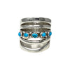 Grace Silver, Wide Ring, Split Design, Stamping, Kingman Turquoise, Navajo, 9