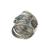 Grace Silver, Wide Ring, Split Design, Stamping, Kingman Turquoise, Navajo, 9