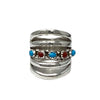Grace Silver, Wide Ring, Split Design, Stamping, Coral & Kingman Turquoise, Navajo, 8