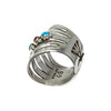 Grace Silver, Wide Ring, Split Design, Stamping, Coral & Kingman Turquoise, Navajo, 8
