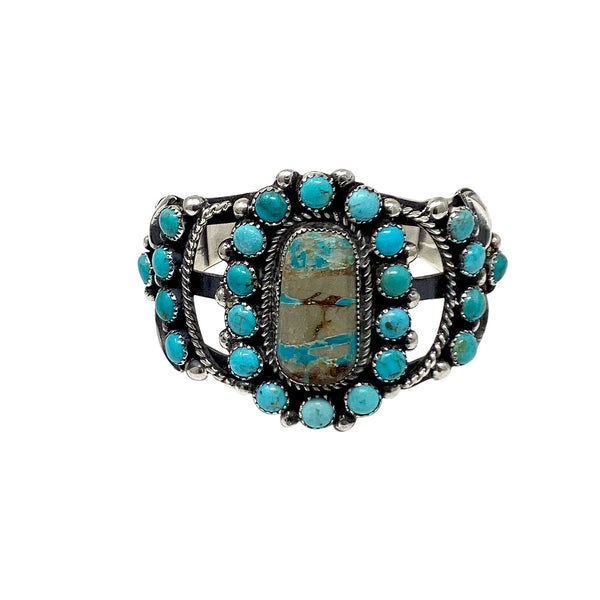 Lily Kee, Bracelet, Cluster, Boulder Turquoise, Kingman, Navajo, 5 3/4 