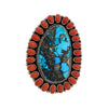 Tonya Rafael, Ring, Cluster, Coral, Kingman, Navajo Handmade, Adjustable