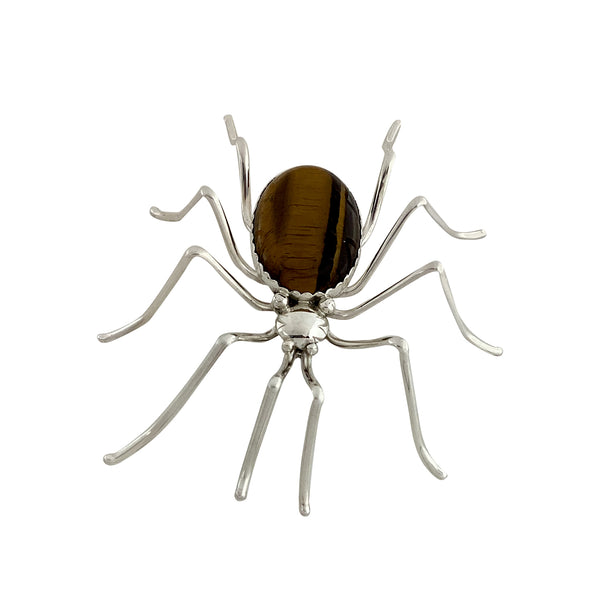 Effie Spencer, Pin, Eight Legged Spider, Tiger Eye, Navajo Made, 3 3/4