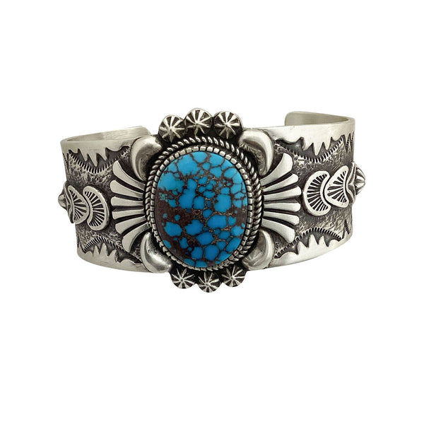 Thomas Jim, Bracelet, Egyptian Turquoise, Applique, Navajo Handmade, 7 1/4