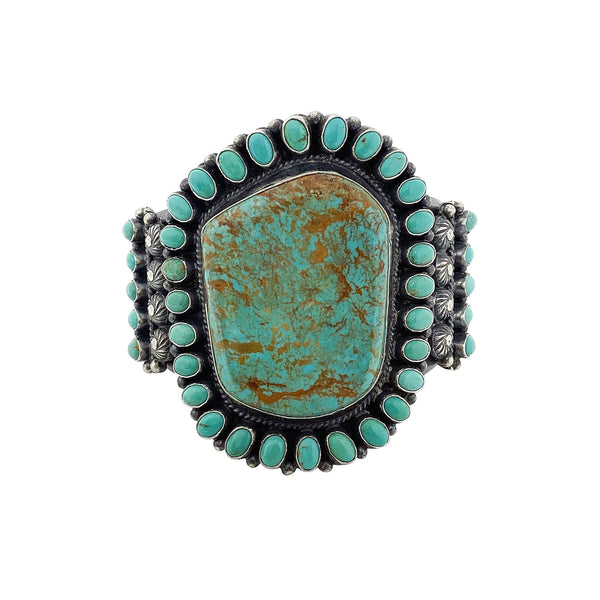 Anthony Skeets, Bracelet, Kingman Turquoise, Silver, Navajo Handmade, 6 1/2