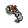 Alex Sanchez, Bracelet, Coral, Petroglyph, Silver, Navajo Handmade, 6 3/8"