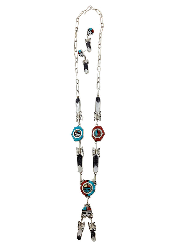 Don Dewa, Necklace, Earring, Sunface, Inlay, Feather, Zuni Made, 28