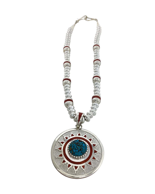 Michael Perry, Necklace, Kingman Turquoise, Mediterranean Coral, Navajo Made, 26