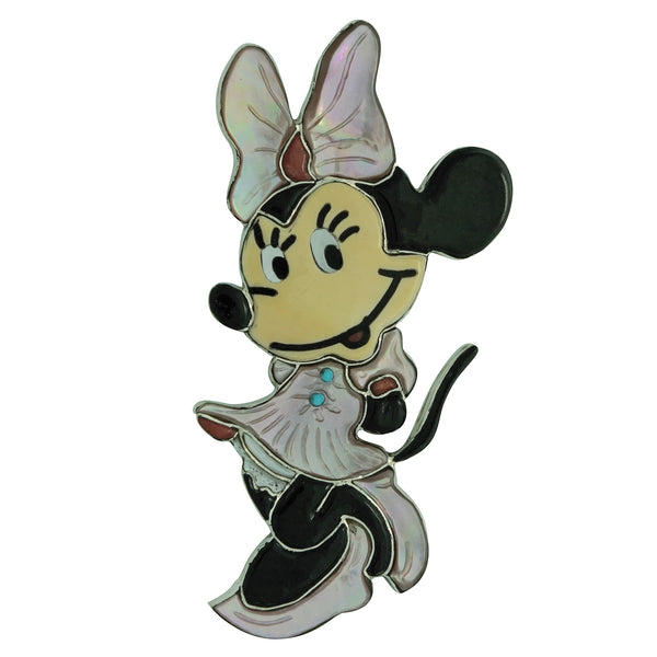 Zuni Made Pin, Pendant, Girl Mouse Character, Multi Stone Inlay, 3 1/2
